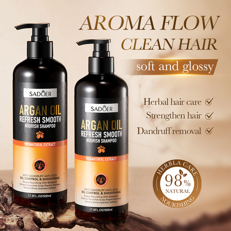 SADOER Argan Oil Shampoo 500ml – gludinošs un mitrinošs šampūns sausiem, pūkainiem un bojāta izskata matiem